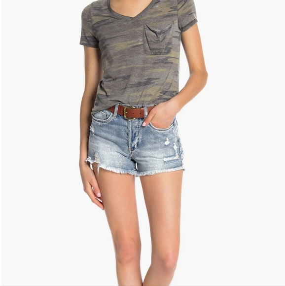 BlankNYC Distressed High Rise Denim Shorts 24 - Picture 2 of 11